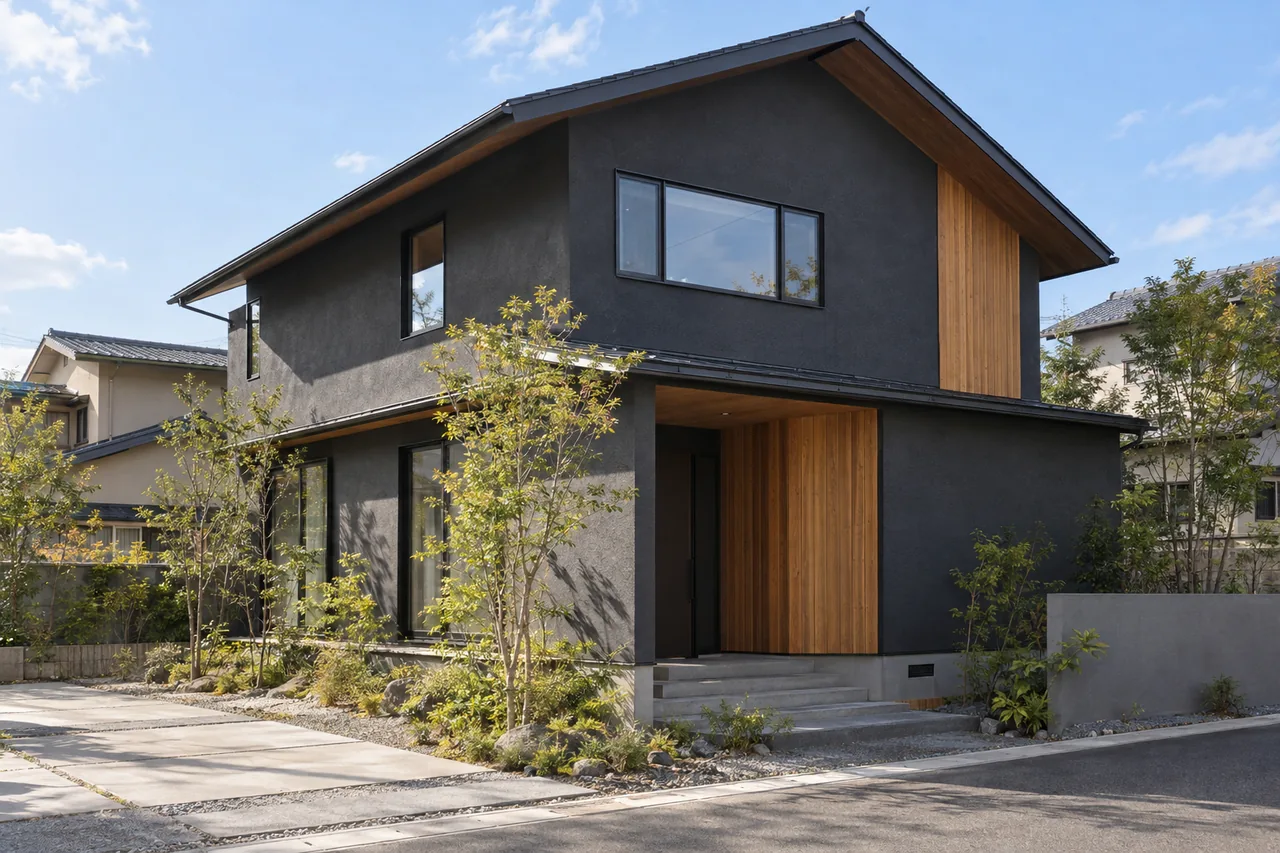 木と軒のある住宅デザイン